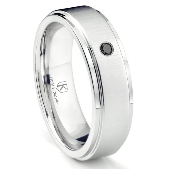 Titanium Kay Cobalt Xf Chrome 8MM Solitaire Black Diamond Comfort Fit Wedding Band Ring with Raised Center Sz 10.0