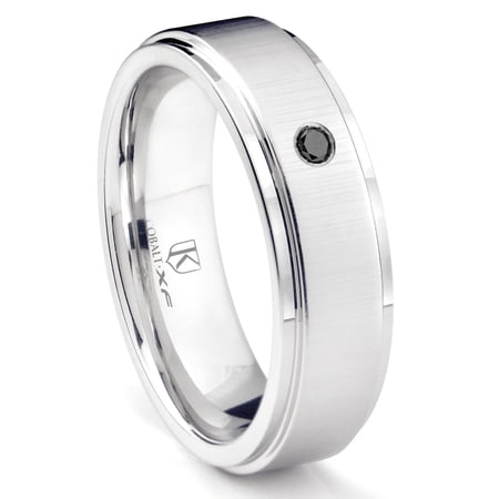 Titanium Kay Cobalt Xf Chrome 8MM Solitaire Black Diamond Comfort Fit Wedding Band Ring with Raised Center Sz 10.0