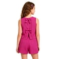 thumbnail image 7 of KPOPLK Girl's 2 Piece Outfits Summer Solid Color Linen Tank Top and Paperbag Waist Striped Shorts Set for 8 9 10 11 12Years(8 Years,Hot Pink), 7 of 7
