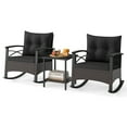 thumbnail image 1 of Gymax Set of 3 Rattan Rocking Chair Set w/Acacia Wood Tabletop Armrests for Porch Balcony Black, 1 of 9