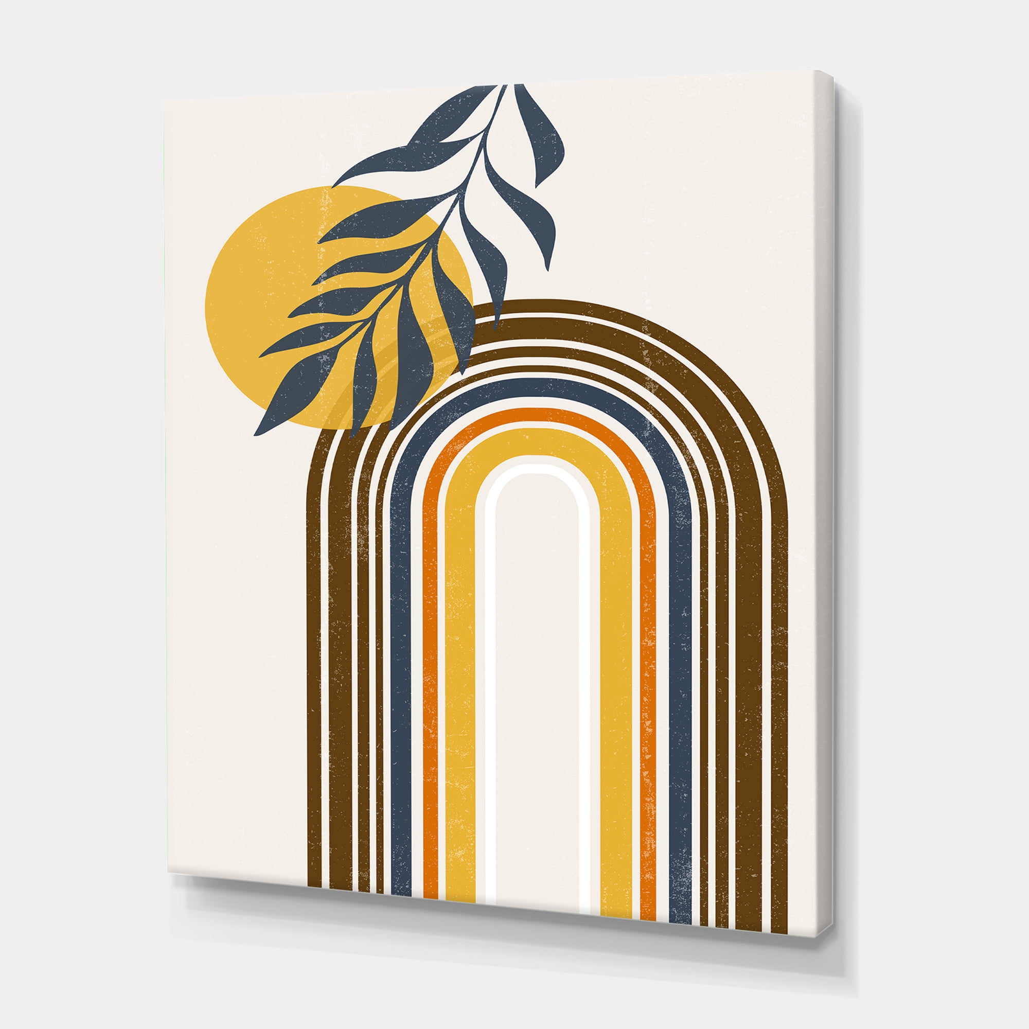 Designart ' Abstract Moon Sun Leaves II ' Modern Canvas Wall Art Print