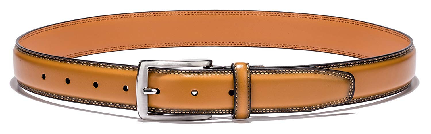 Men's Belt, Genuine Leather Dress Belts for Men with Single Prong Buckle- Classic & Fashion Design for Work Business and Casual (Brown, 40in) - image 3 of 6