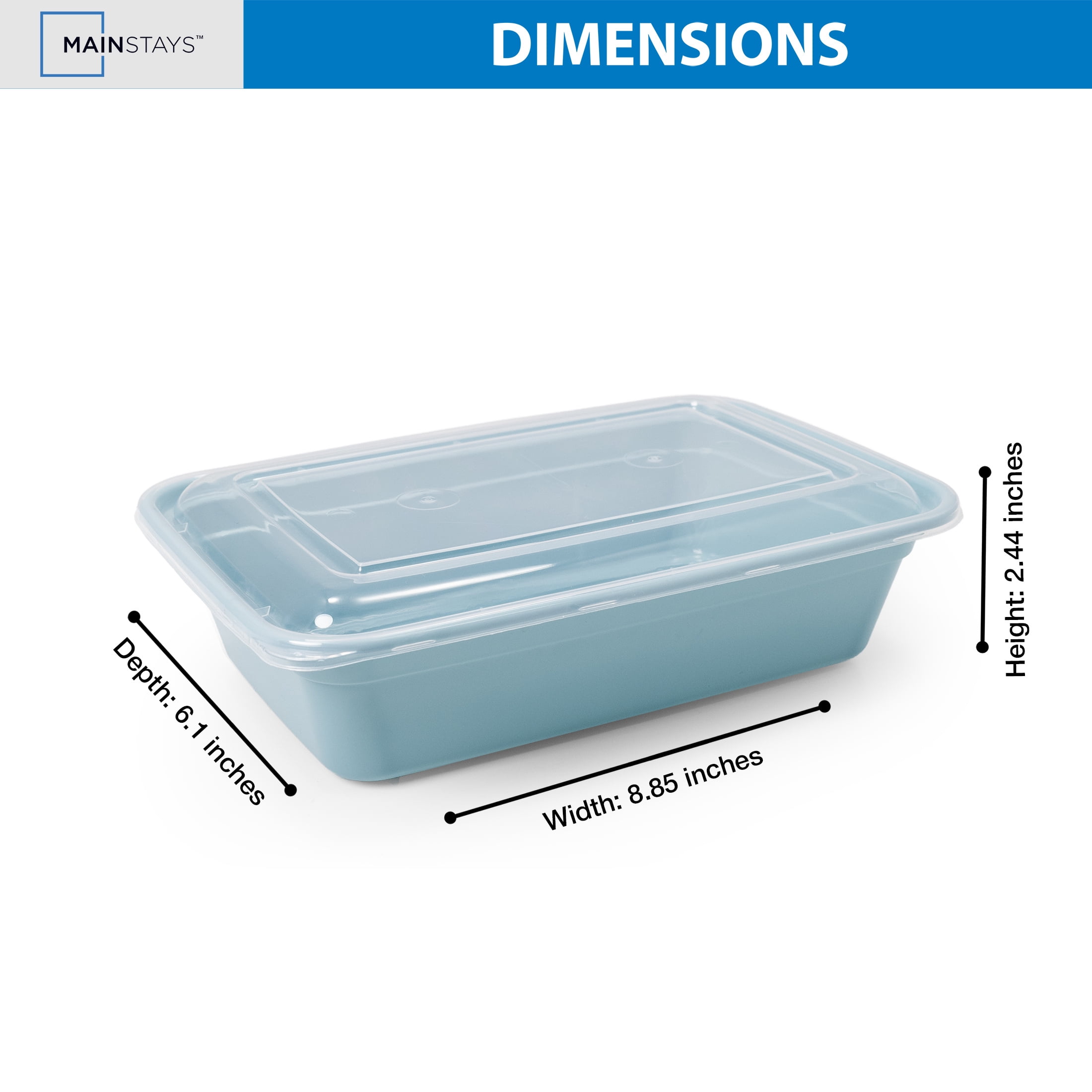 Mainstays 15-Pack 1-Compartment BPA-Free Plastic Meal Prep Food Storage Containers, Blue Cameo