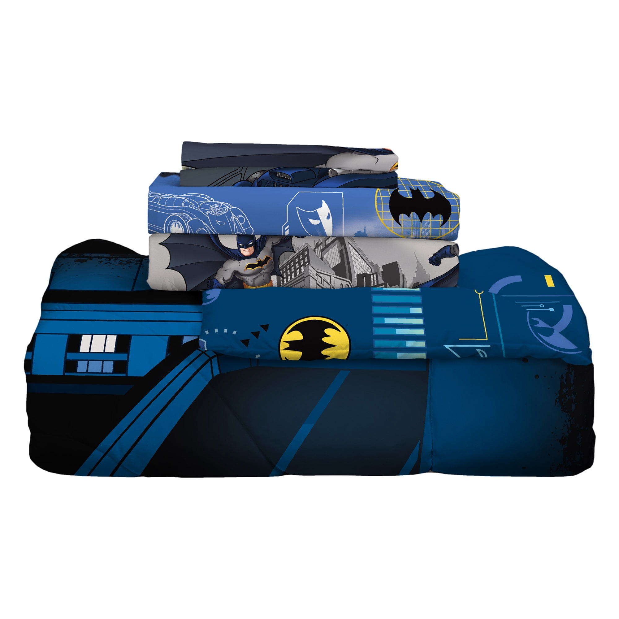 Batman Kids Full Bed in a Bag, Comforter and Sheets, Blue, Warner Bros