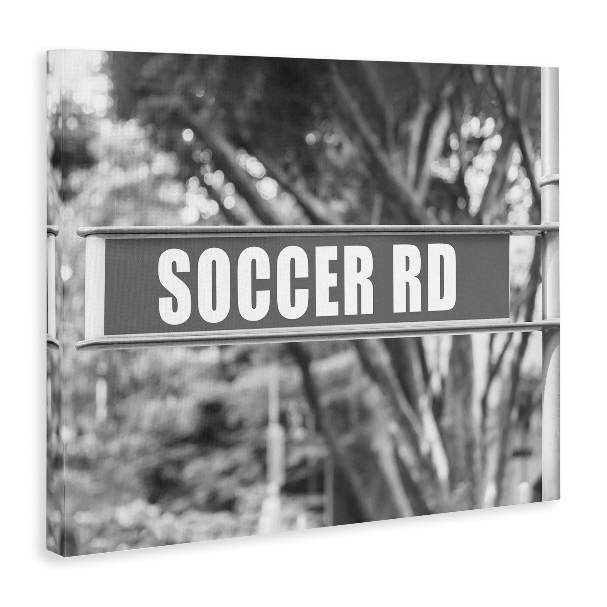Stupell Industries Soccer Road Sign Sports Photography Wrapped Canvas Art Print Wall Art, 48 x 36