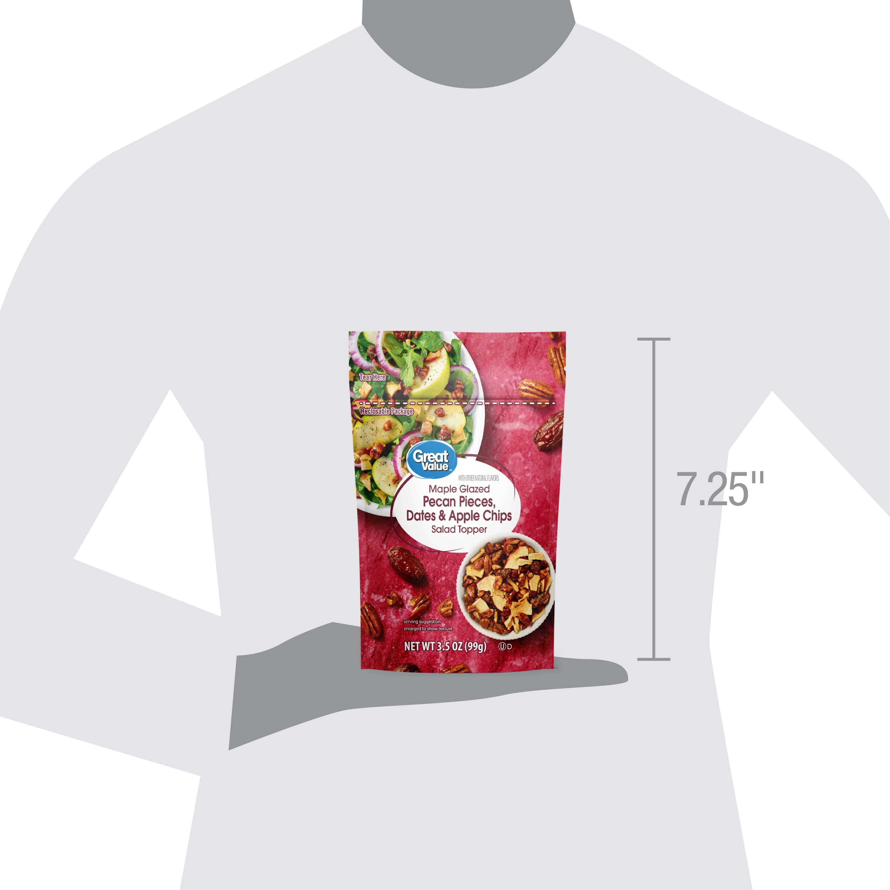 (6 pack) Great Value Maple Glazed Pecan Pieces, Dates & Apple Chips Salad Topper, 3.5 oz