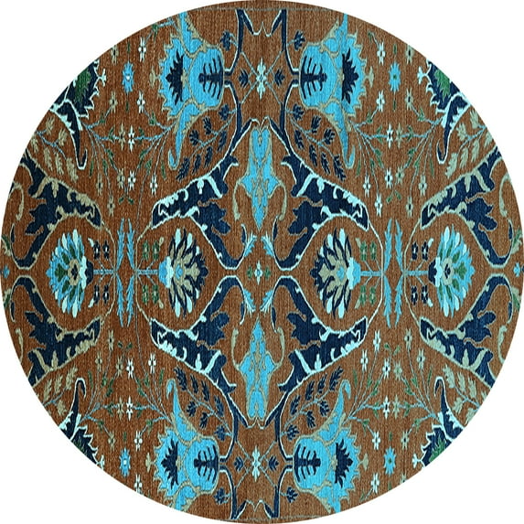 Ahgly Company Indoor Round Oriental Light Blue Industrial Area Rugs, 6' Round