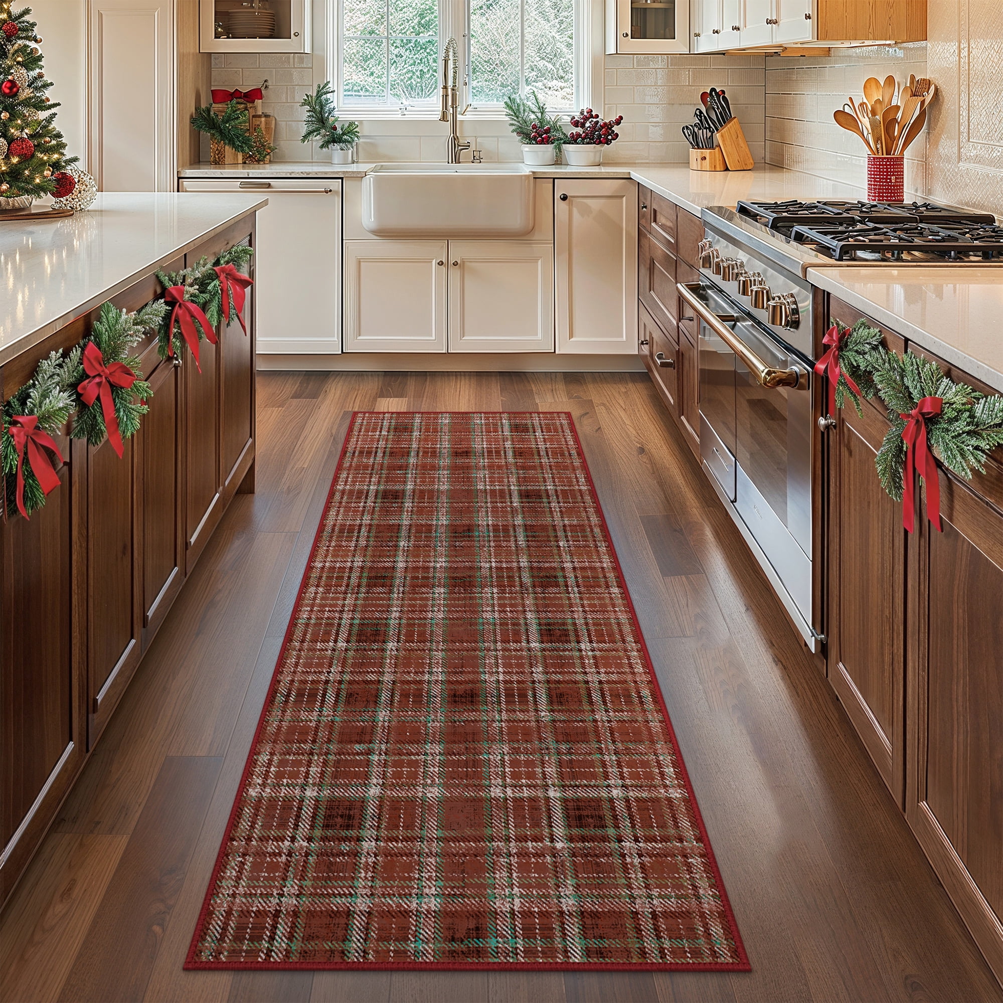 KUETH Christmas Area Rug 2×7 Indoor Kitchen, Christmas Rugs for Living Room,Machine Washable Rug,Printed Holiday Decor, Non-Slip Rug, Bedroom, Dinning Room