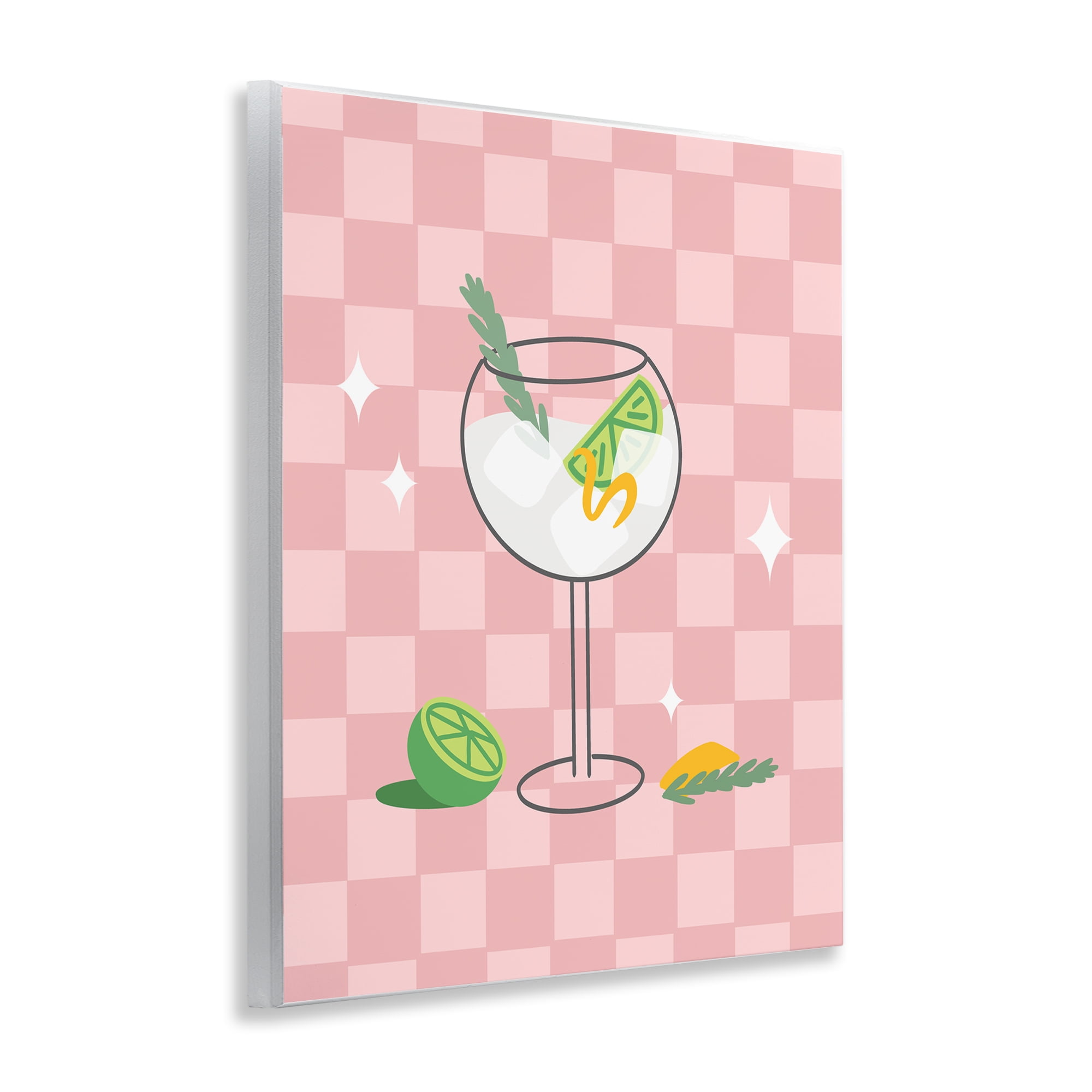 Stupell Industries Gin & Tonic on Checkered Food & Beverage Painting Unframed Art Print Wall Art, 11 x 14