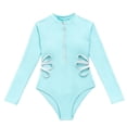 thumbnail image 2 of CUZIBR Toddler Girls One Piece Swimsuit Solid Color Long Sleeve Zip Up Cutout Waist Bikini Bathing Suit For Teen Girls Fashionable Rash Guard Upf 50+ Sun Protection Swimwear,Sky Blue,14-15 Years, 2 of 5