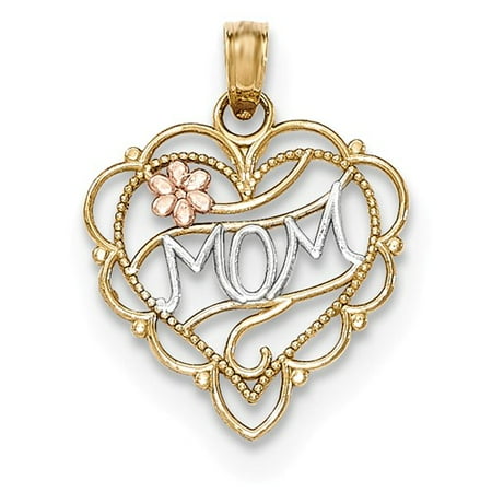 14k Yellow Gold Two-Tone & Rhodium Mom in Heart Pendant