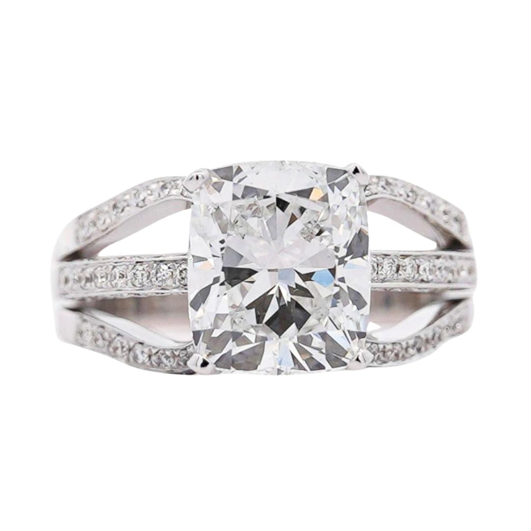 Igi Cert. 4.04 Carat Cushion Lab Grown Diamond Triple Band Engagement Ring