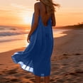 thumbnail image 5 of longantii Backless Cami Dresses for Women Spaghetti Strap Solid Color Midi Dress Low Back Summer Beach House Casual Linen Sundress Dark Blue XL, 5 of 5