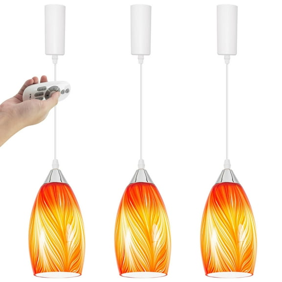 Kiven J-Type Track Lighting Pendants Adjustable Height,Dimmable Farmhouse J Track Pendant Lights with Orange Glass Lampshade,Decorative Track Lighting for Kitchen Island Hallway, 3-Light