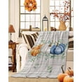 thumbnail image 2 of Fall Thanksgiving Navy Blue White Orange Pumpkins Leaf Wood Flannel Blanket for Bed,Travel and Camping, Super Soft Cozy Blanket for All Seasons 32"x48", 2 of 6