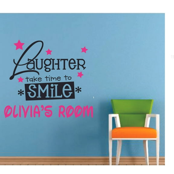 Laughter Smile Quote Quotes Cartoon Customized Wall Decal - Custom Vinyl Wall Art - Personalized Name - Baby Girls Boys Kids Bedroom Wall Decal Room Decor Wall Stickers Decoration Size (27x30 inch)