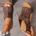 thumbnail image 4 of EKVAHL Women's Wedge Walking Slides, Cork Platform Orthopedic Sandals, Arch Support Wide Width Open Toe Beach Summer Daily Casual Walking Sandals Brown, 4 of 5
