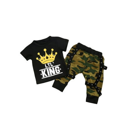 

Seyurigaoka Baby Boys Letter Print Short Sleeve T-Shirt and Camo Long Pants