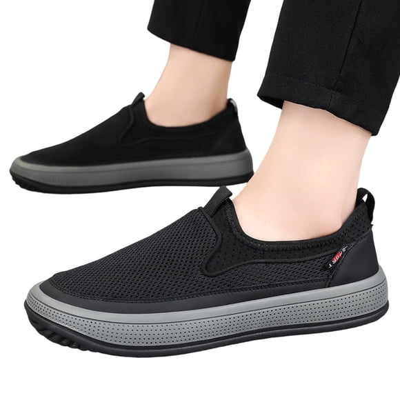HTHLVMD Men's Mesh Slip-On Loafers, Breathable Casual Shoes, Lightweight Walking Shoes, Slip On Shoes for Men Orthopedic Walking Loafers With Arch Support Canvas Shoe Casual, Black 7