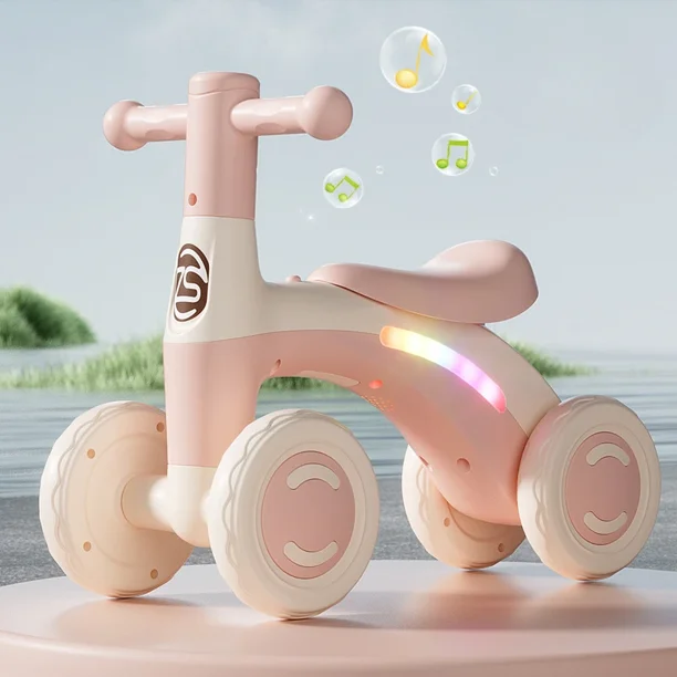 Bicicleta de equilibrio antiribaltadura para bebés de 1 a 3 años, andador planeador silencioso de 4 ruedas, juguete de entrenamiento para niños pequeños con ruedas de seguridad para interiores y exte