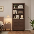 thumbnail image 6 of Huloretions Bookcase with Door 5 Tier Storage Bookshelf Wooden Farmhouse Bookshelves Rustic Vintage Etagere Walnut Cabinet for Home Office,Living Room,Bed Room,Brown, 6 of 6
