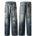 thumbnail image 5 of Mens Distressed Wide Leg Jeans Washed Denim Slightly Stretchy Casual Relaxed Fit Trousers Durable Everyday Streetwear, 5 of 13