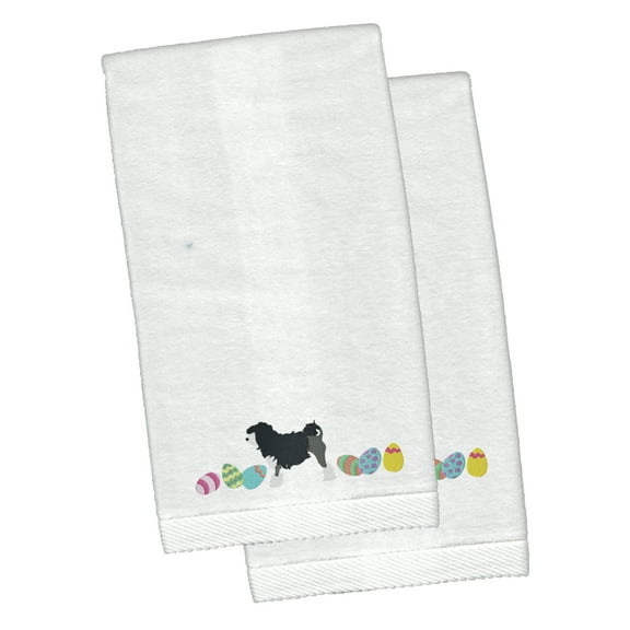 Lowchen Easter White Embroidered Plush Hand Towel Set of 2