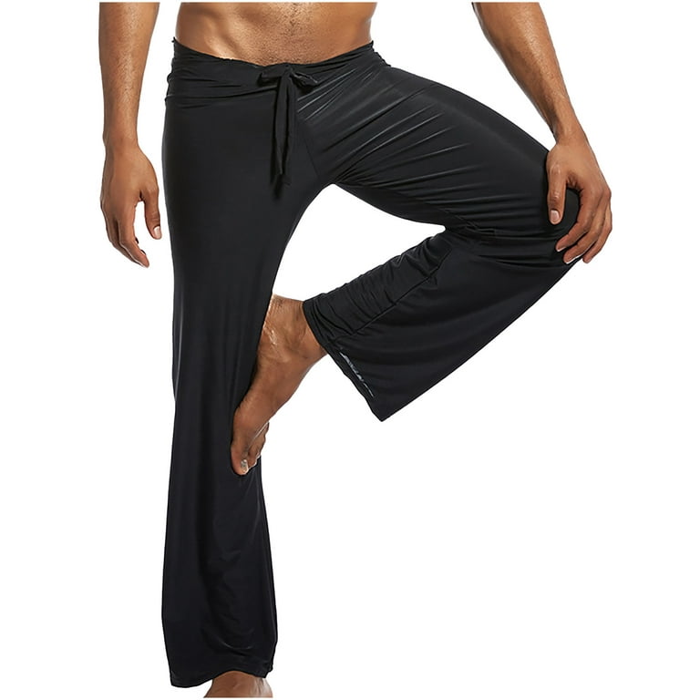 Men's Yoga Workout Pants Casual Low Rise Drawstring Straight Leg