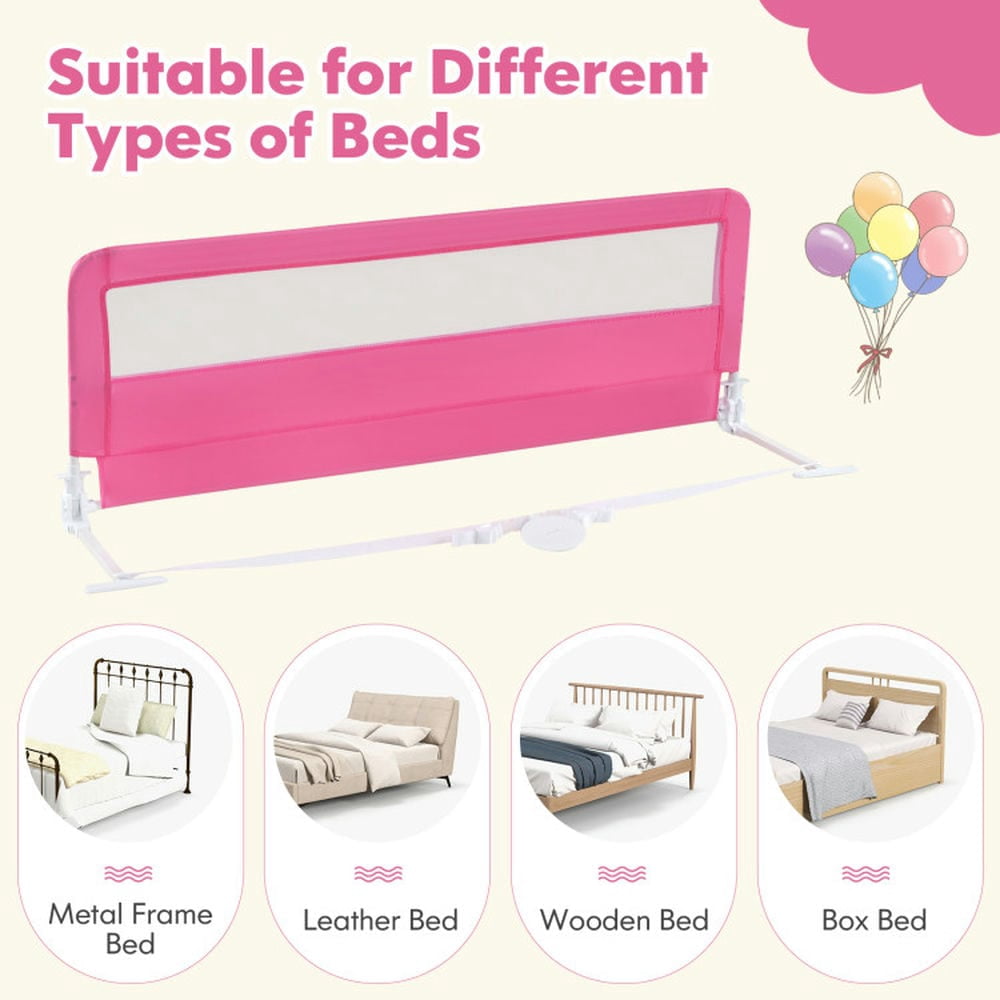 Spaco 59 Inch Folding Breathable Baby Bed Rail Guard with Safety Strap, Bed Rail for Queen, King, Twin, and Bunk Size Beds, Pink
