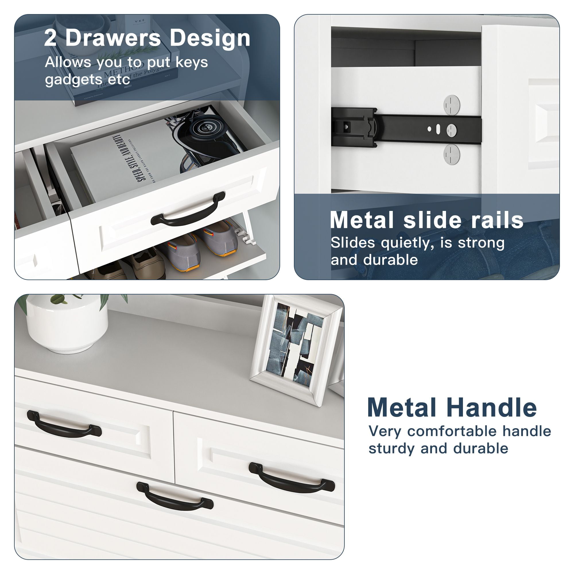 Demi Bonn Narrow Shoe Storage Cabinet, Shoe Cabinet for Entryway with 3 Flip Drawers, Wood Hidden Freestanding Shoe Organizer for Hallway, Bedroom, Apartment, White