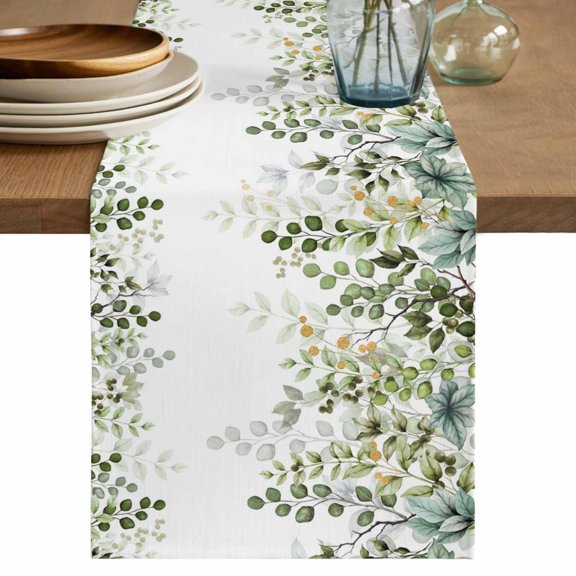 Table Runner 70 Inch Long - Sage Green Eucalyptus Leaves Watercolor Decorative Table Scarf, Botanical Foliage Dining Table Runners for Wedding Party Kitchen Dining Tables