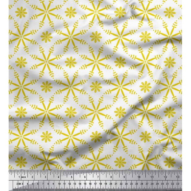 Soimoi Cotton Cambric Fabric Flower Artistic Print Sewing Fabric Yard 42 Inch Wide