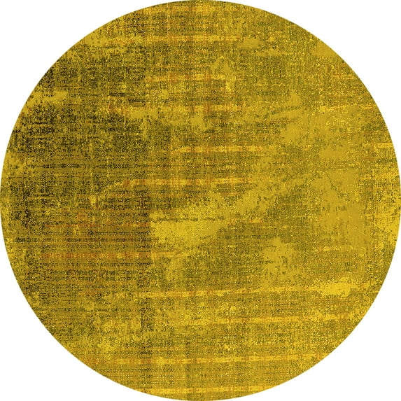 Ahgly Company Machine Washable Indoor Round Oriental Yellow Industrial Area Rugs, 5' Round