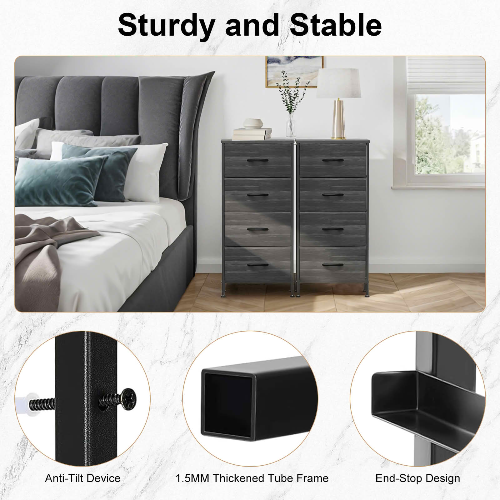 MAYEERTY Fabric Drawer Storage Cabinet with Wooden Top, Multifunctional Nightstand Dresser Sideboard Organizer for Bedroom Closet Hallway