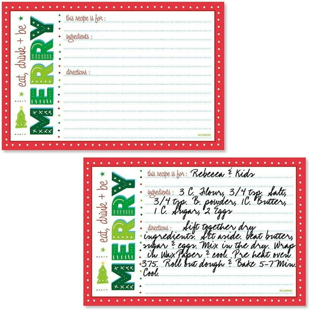 Merry Christmas Recipe Card - Set of 48 Holiday Index Cards, 4x6", by  Current - Walmart.com