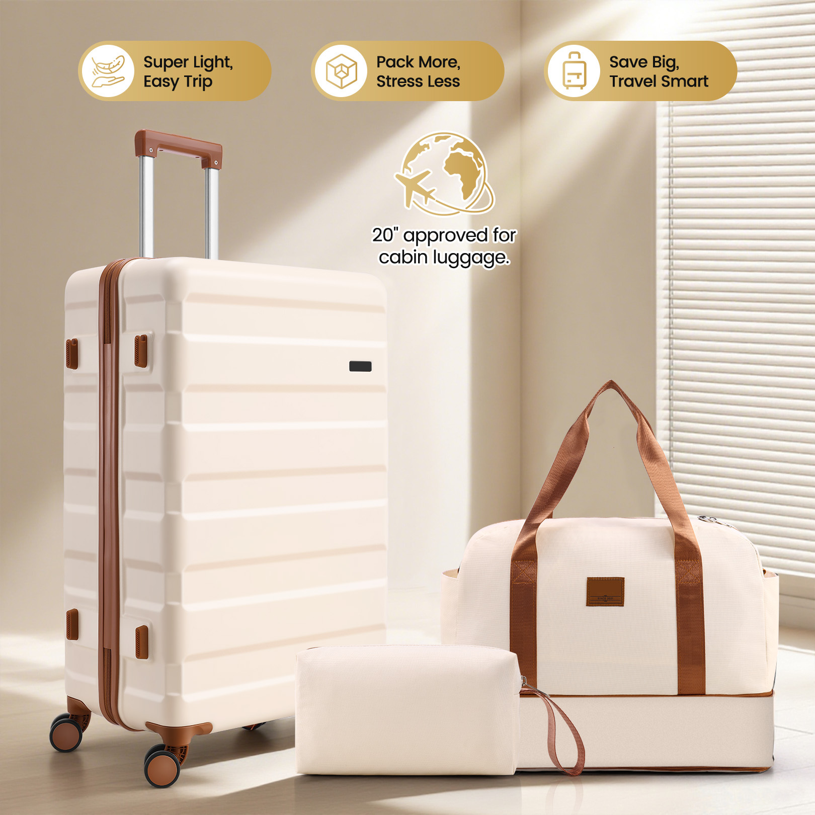 COBIZI 3-Piece Luggage Set-20" Carry-On with Spinner Wheels&TSA Lock ,Lightweight Hardside Travel Set for Business & Vacation