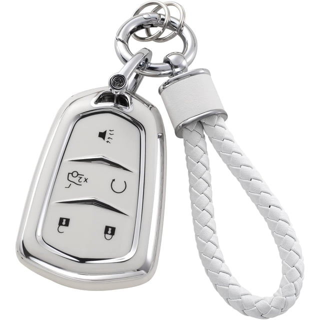 for Cadillac Key Fob Cover with Keychain, Soft TPU Key Case Protection Fit for Cadillac Escalade CTS SRX XT5 ATS CT6 5 Buttons Smart Key Case
