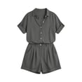 thumbnail image 5 of ClodeEU Women's 2 Piece Linen Cotton Outfits,Collared Button Down Shirt and High Waist Wide Leg Shorts Set,Casual Summer Loungewear with Pockets Gray,Women's Plus S, 5 of 8