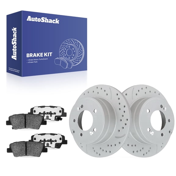 AutoShack Rear Solid Drilled & Slotted Coated Brake Rotors Silver Matte Finish   Ceramic Pads 6-PC Brake Kit Replacement for 2011-2015 Hyundai Sonata 2011-2016 Kia Optima TurboGuard 11.18" (284 mm)