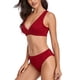 thumbnail image 3 of Trajes de baño para mujer Traje de baño de dos piezas Poliéster Correa ancha Triángulo Cuello en V Traje de baño con bandas Rojo M, 3 of 6