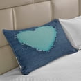 thumbnail image 2 of Navy and Teal Knitted Quilt Pillowcover, Ripped Themed Image Heart Shapes Lover Romance Valentines Day, Standard King Size Pillow Cover for Bedroom, 30" x 20", Navy Blue and Seafoam, by Ambesonne, 2 of 2