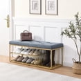 thumbnail image 4 of Hausfame Juliet 47.2" Tufted Linen Storage Bench with Shoe Rack, Gold Metal Frame，Blue, 4 of 8