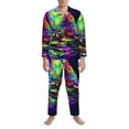 thumbnail image 3 of Naloa Howling Wolf Men’s Pajamas Set - Long Sleeve Button Down Sleep Shirt and Pajama Bottoms Sleepwear Set-X-Large, 3 of 7