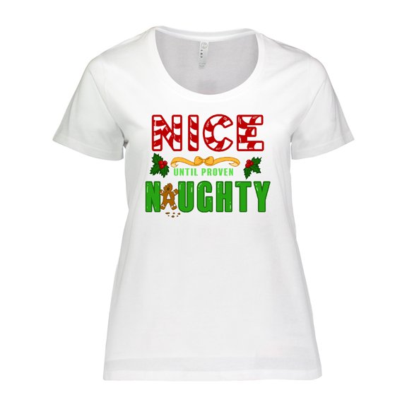 Inktastic Nice Until Proven Naughty with Holly and Gingerbread Man Women's Plus Size T-Shirt