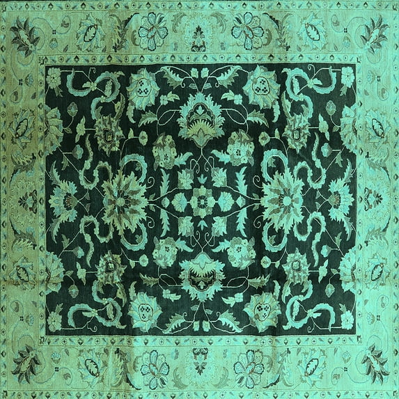 Ahgly Company Indoor Square Oriental Turquoise Blue Traditional Area Rugs, 5' Square