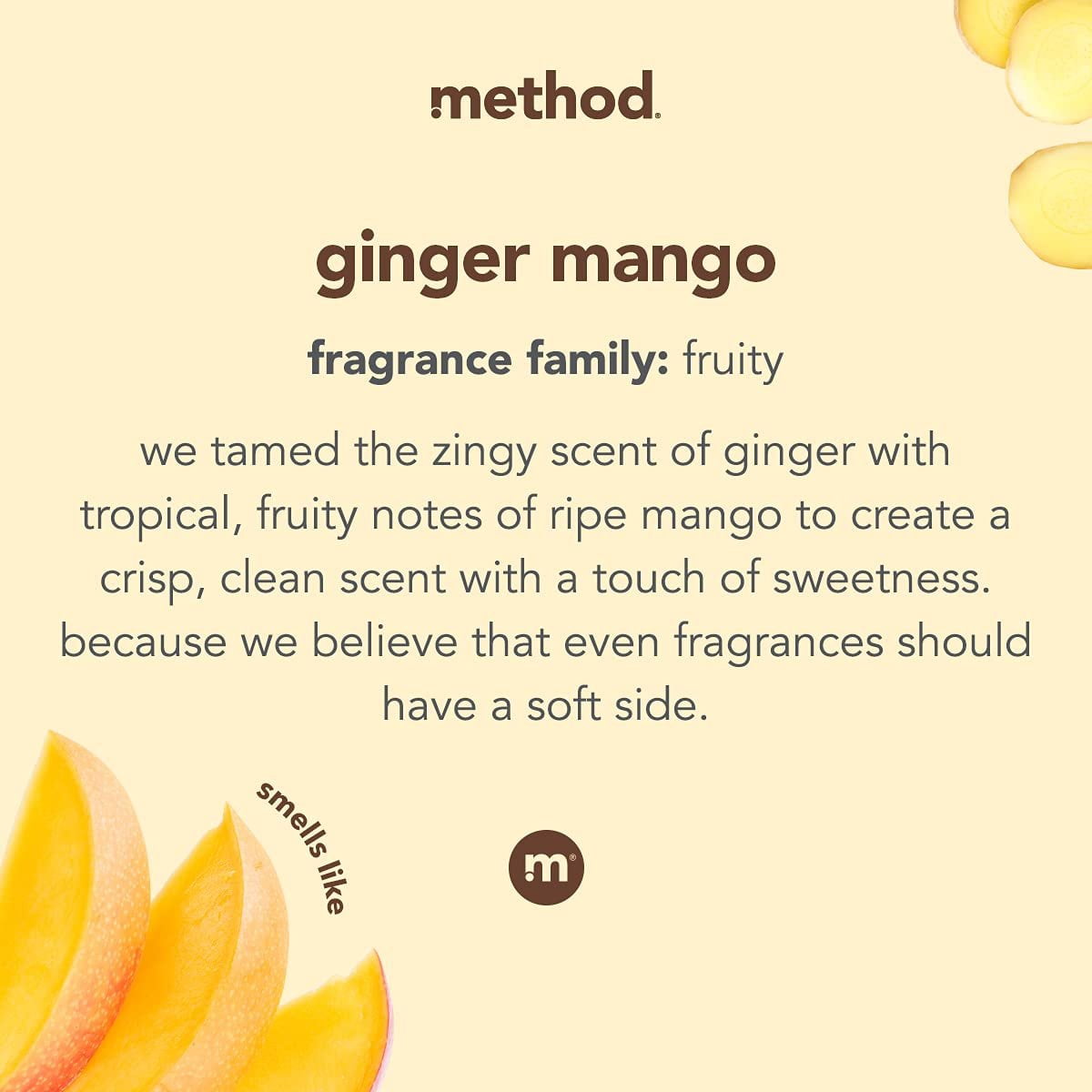Method Liquid Laundry Detergent; Ginger Mango Scent; Plant-Based Stain Remover; 66 Loads per 53.5 fl oz bottle; 4 Pack 264 Total Loads; Packaging May Vary