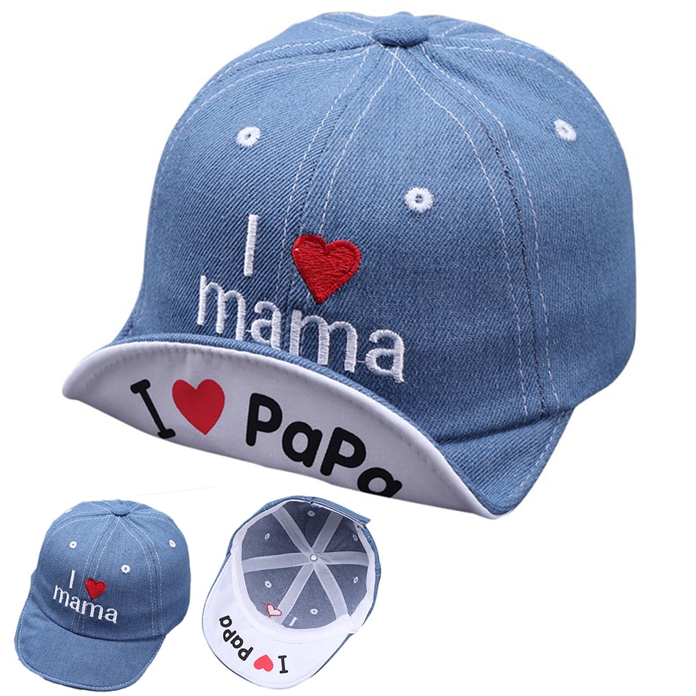 Newborn Baby Boys I Love Mama& Love Papa Letter Denim Baseball Cap Sun Hat  