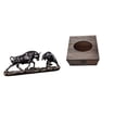thumbnail image 1 of Figura de pelea de toros y , adornos, estatua de escritorio, escultura de toro, caja de pañuelos, construcción de resina y madera, adecuada para e, 1 of 8
