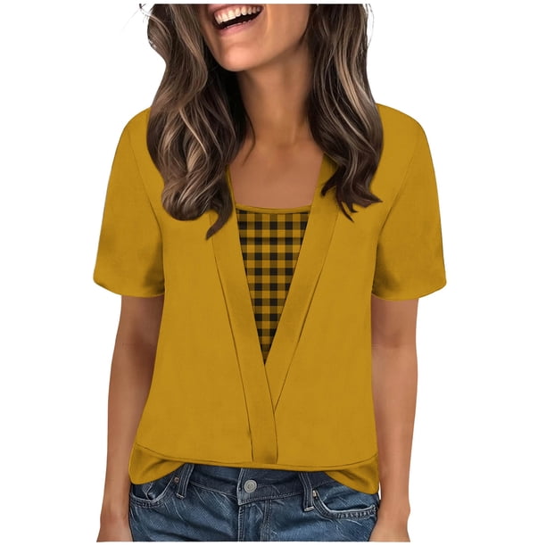 Camisas Y Tops de Verano de Mujer Moda Casual Cuello Redondo Camisas de Satén Camisas de Color Sólido para Mujeres