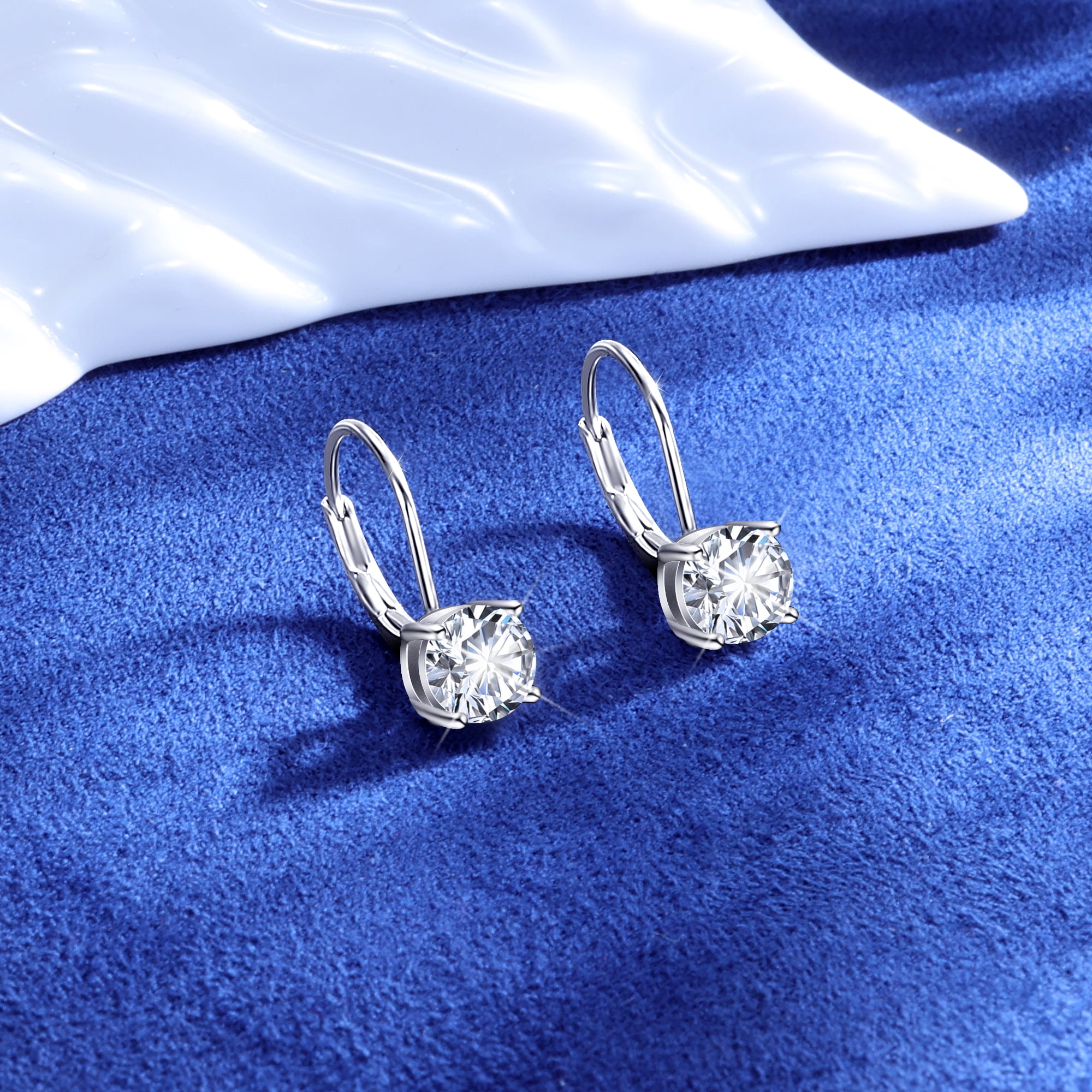 LANCHARMED White Gold Plated Sterling Silver Dangle Earrings,1.0ct-2.0ct D Color Brilliant Round Cut Lab Created Diamond Earring